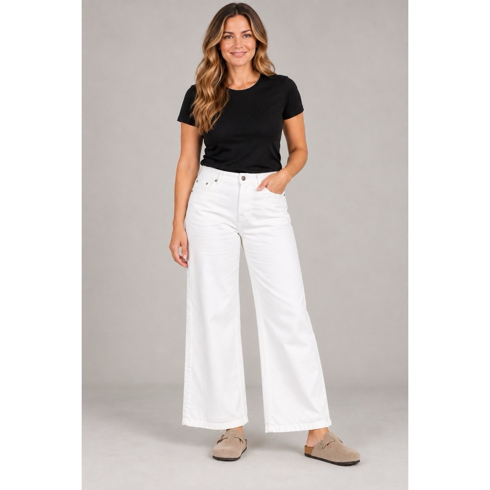 J Jill Denim Size 14P Petite High Rise Wide Leg White Jeans